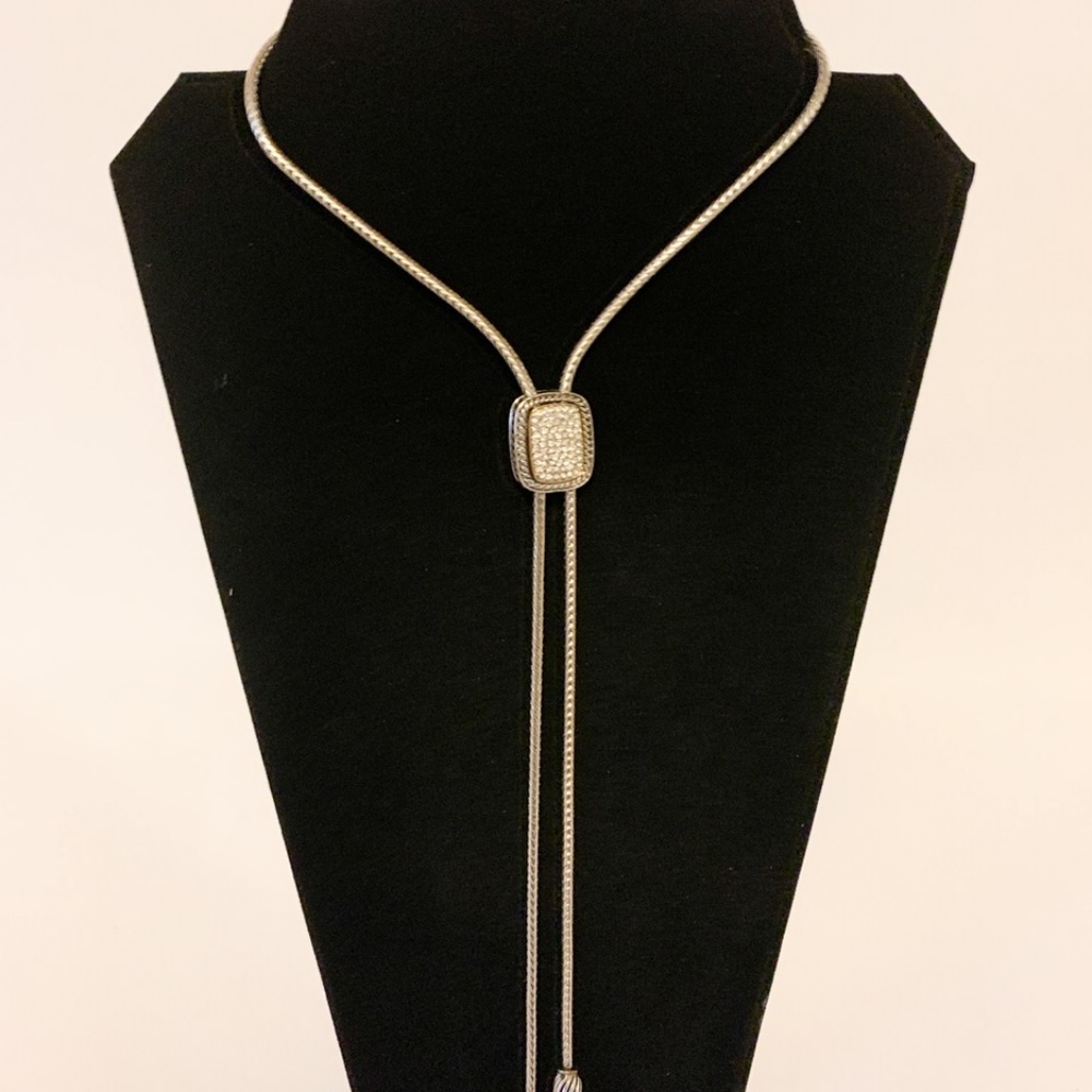 Silver with Gold and Rhinestone Detailing Bolo Necklace